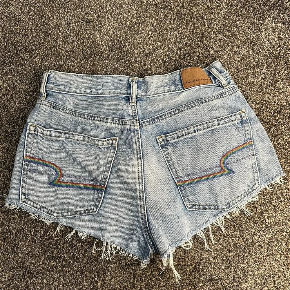 American Eagle Pride‎ Rainbow Jean Shorts Womens Size 0 cutoff shorts denim